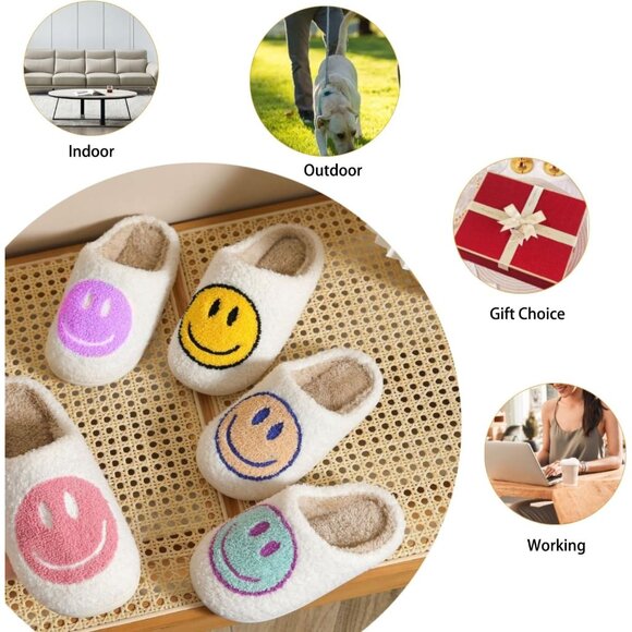 Warm and Cozy Faux Fur Slippers for Women and Men - Happy Face Style - Picture 6 of 6